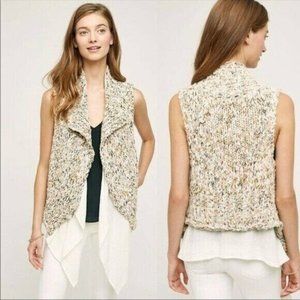 Knitted & Knotted Chunky Cotton Blend Marled Sleeveless Cardigan Sweater Small
